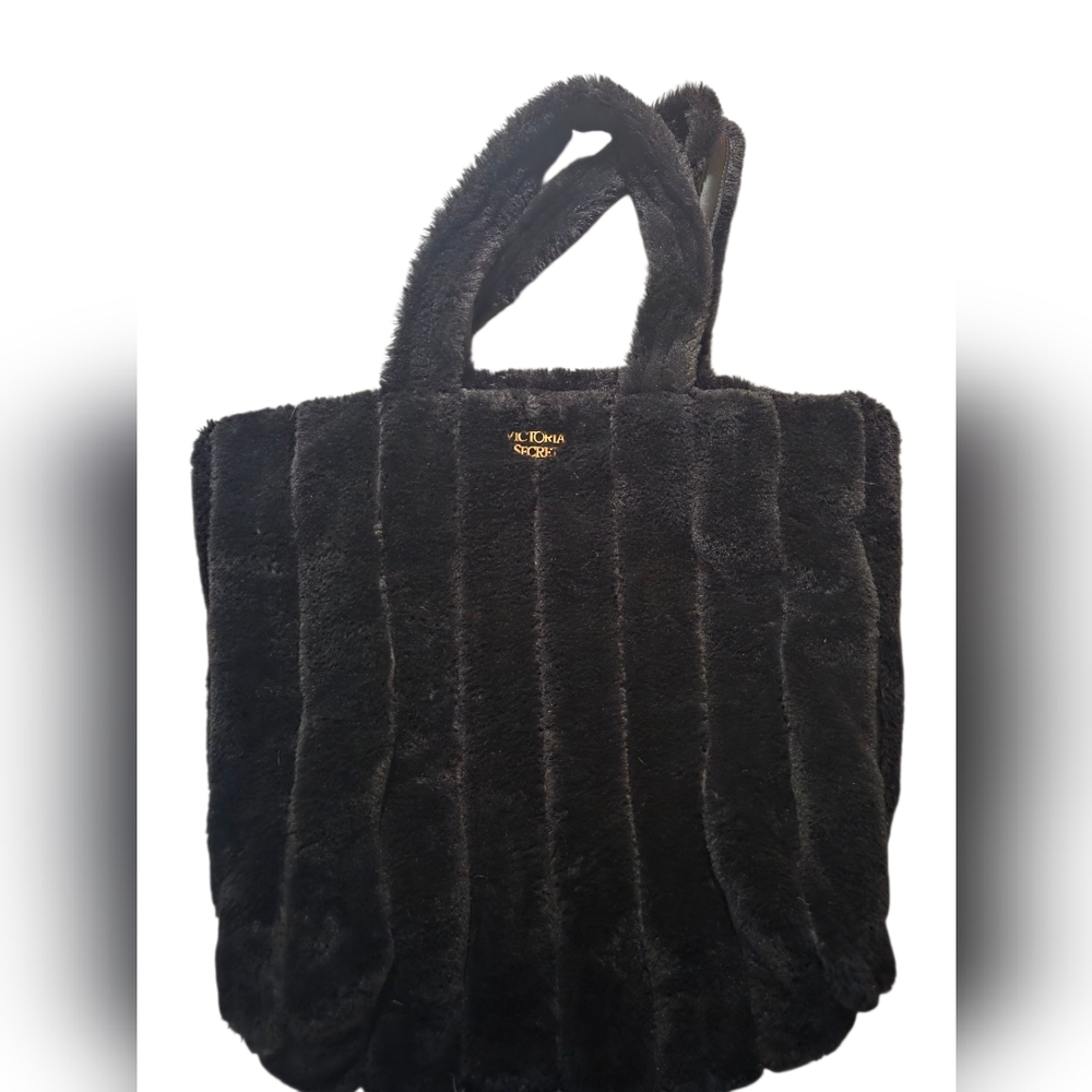 Victoria's Secret Black Faux Fur Tote